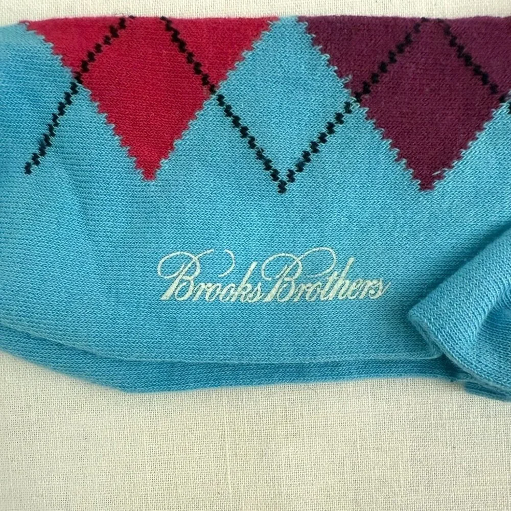 Brooks Brothers Socks One Size Made in Italy Teal Blue Red Argyle Cotton Blend